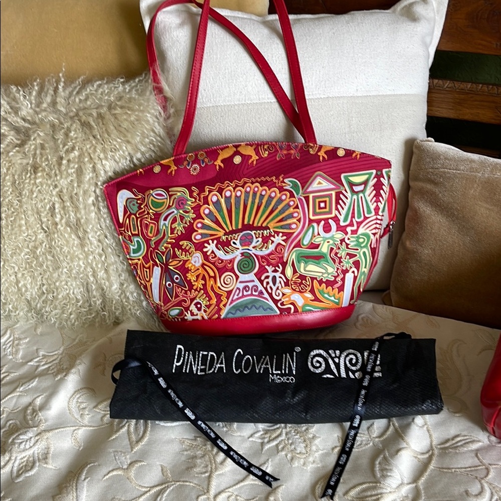 Vibrant Pineda Covalin Red Bag with Intricate Design